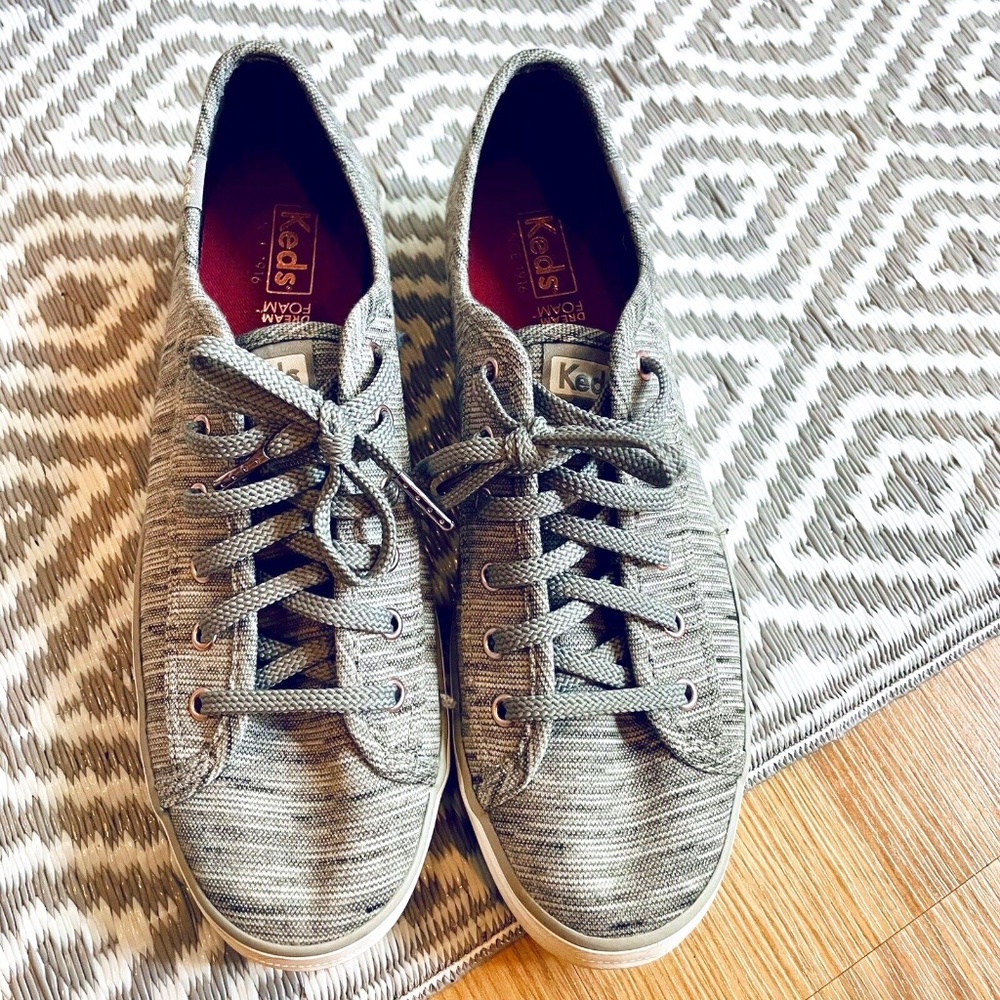 Keds Women's Triple Kick Heather Stripe Knit Sneaker Size 9 Shoes Casual Gray